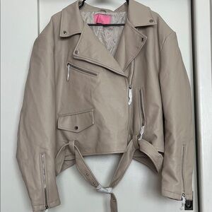 Stylish Beige Leather Biker Jacket